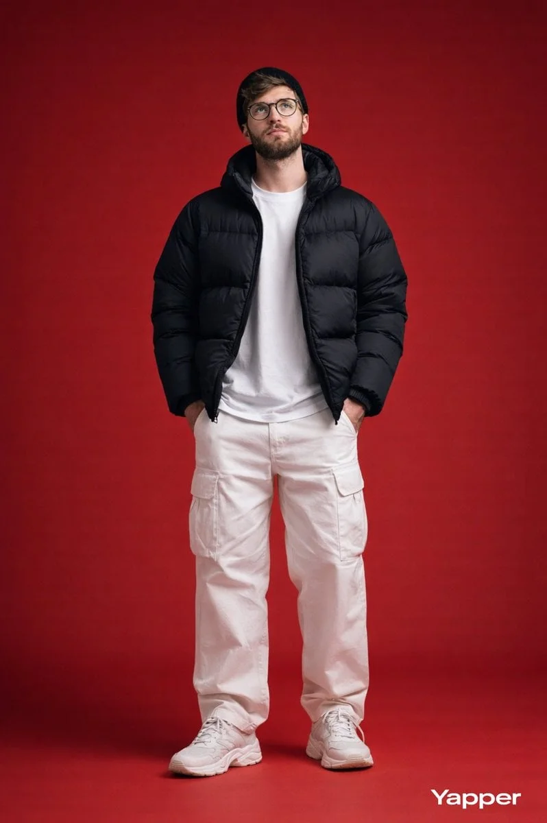 Ultra-realistic full-body studio fashion portrait of a