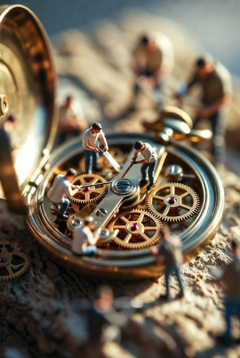 Ultra-realistic macro scene depicting tiny restoration
