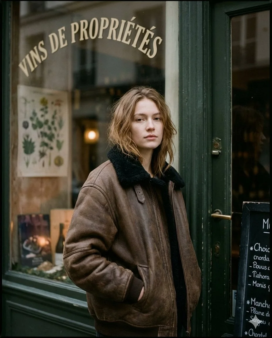 Ultra-realistic moody Paris street editorial portrait