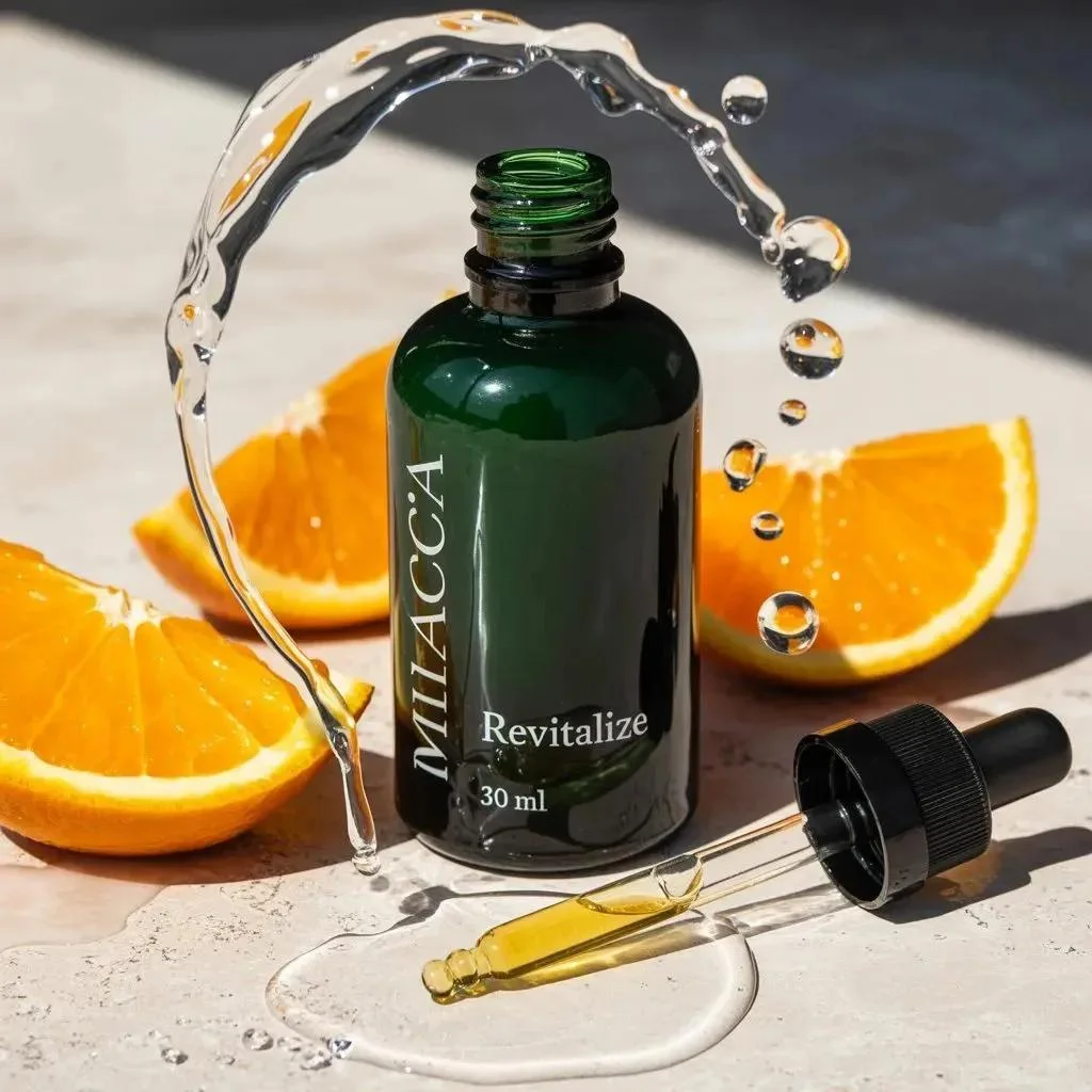 Ultra-realistic premium skincare serum bottle dark