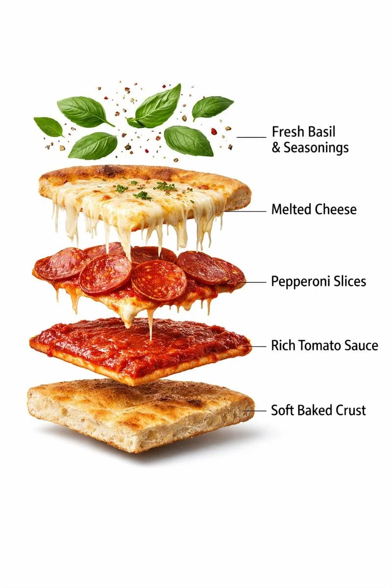 - Ultra-realistic prepared pepperoni pizza slice fully
