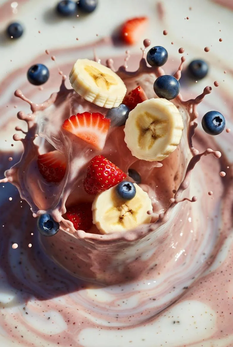 Ultra-realistic smoothie explosion banana slices
