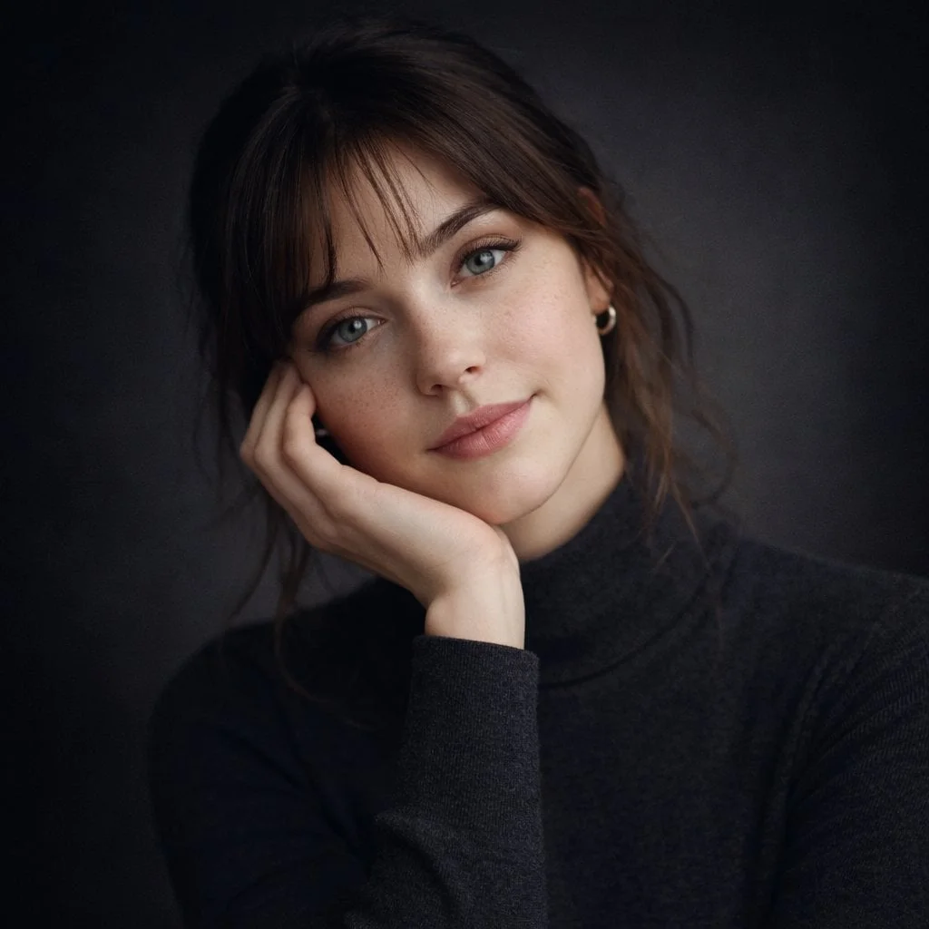 Ultra-realistic studio portrait of a young woman
