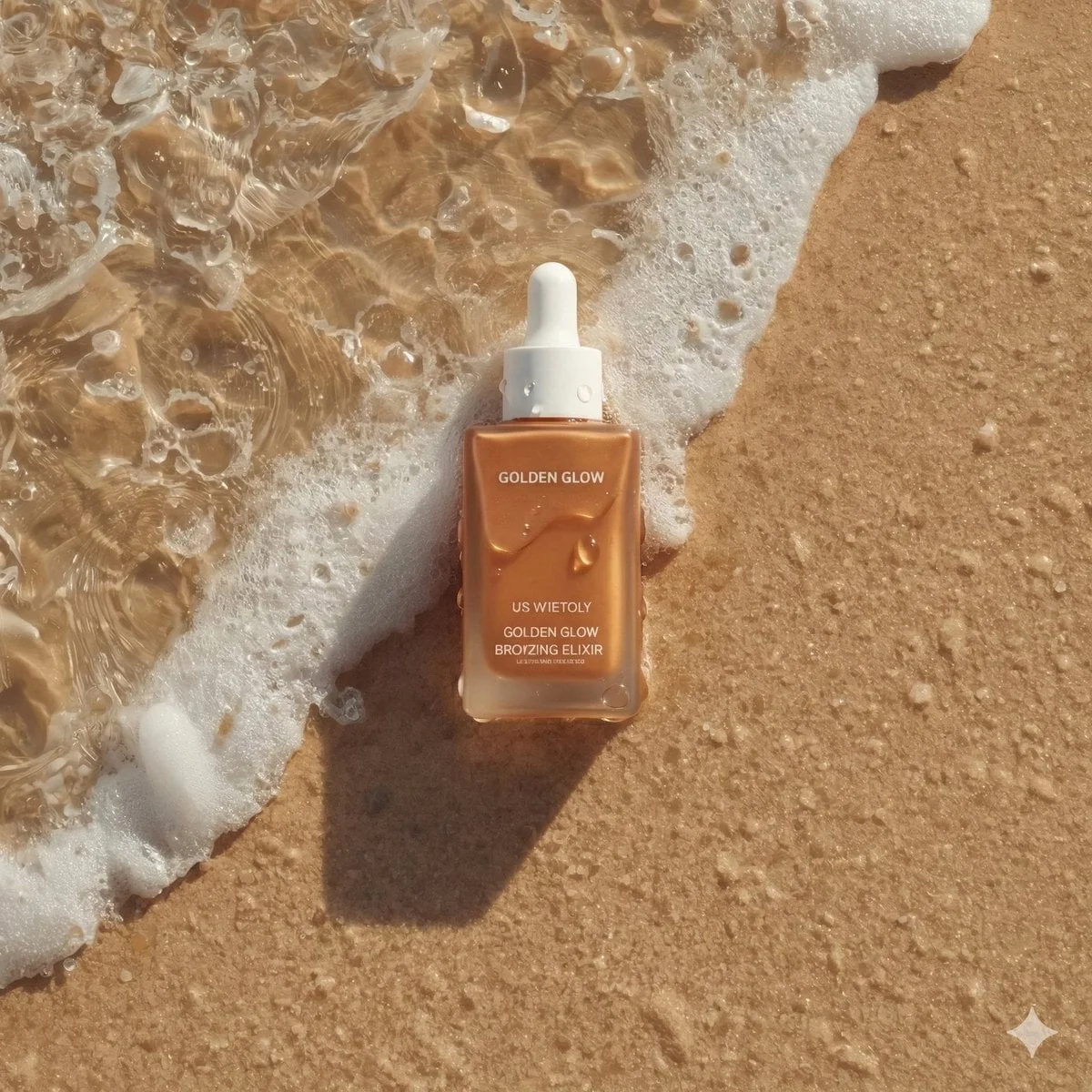 Ultra-realistic summer skincare product photography of a