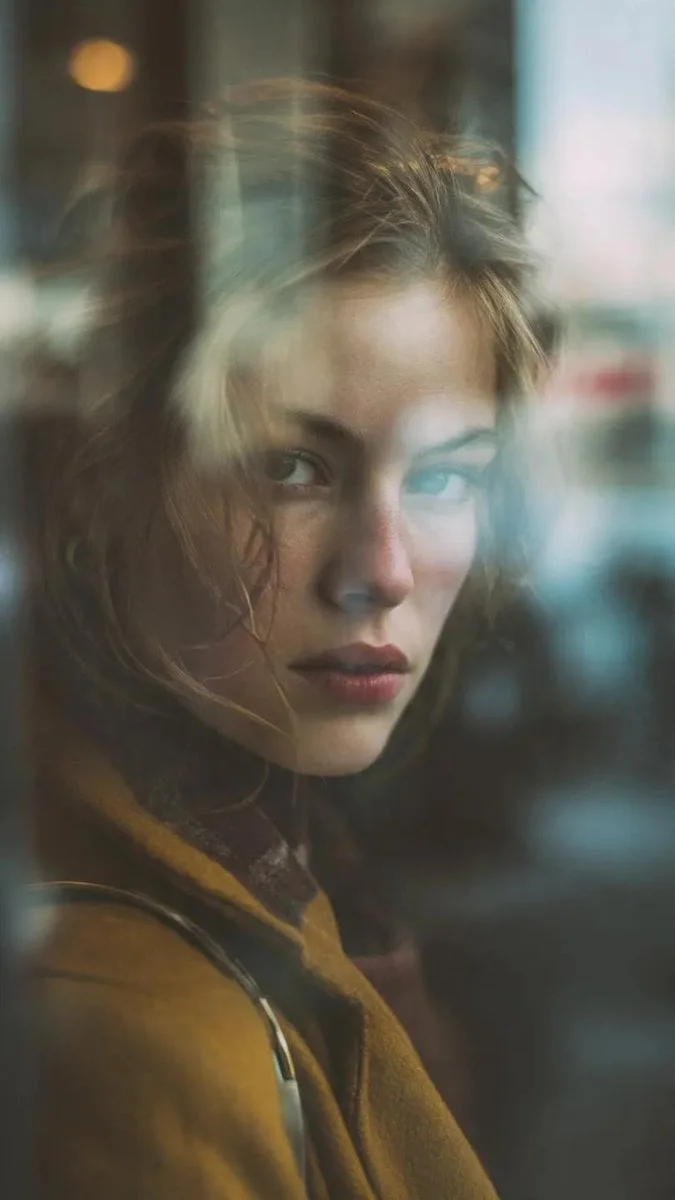 Reflection in glass window layered composition subject