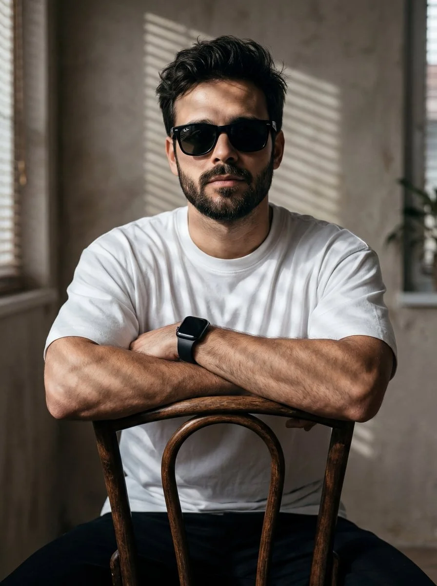 A high-resolution cinematic portrait of a young man