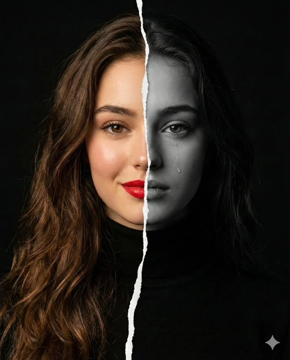A high-resolution conceptual portrait of a woman s face