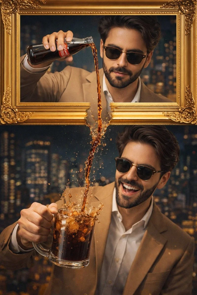 A stylish man wearing a tan suit and sunglasses is