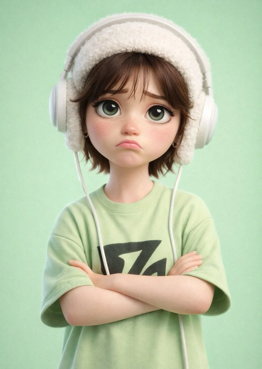 A stylized 3D cartoon character of a PERSON with big