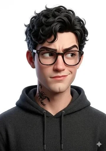 3D stylized character portrait of a young man curly