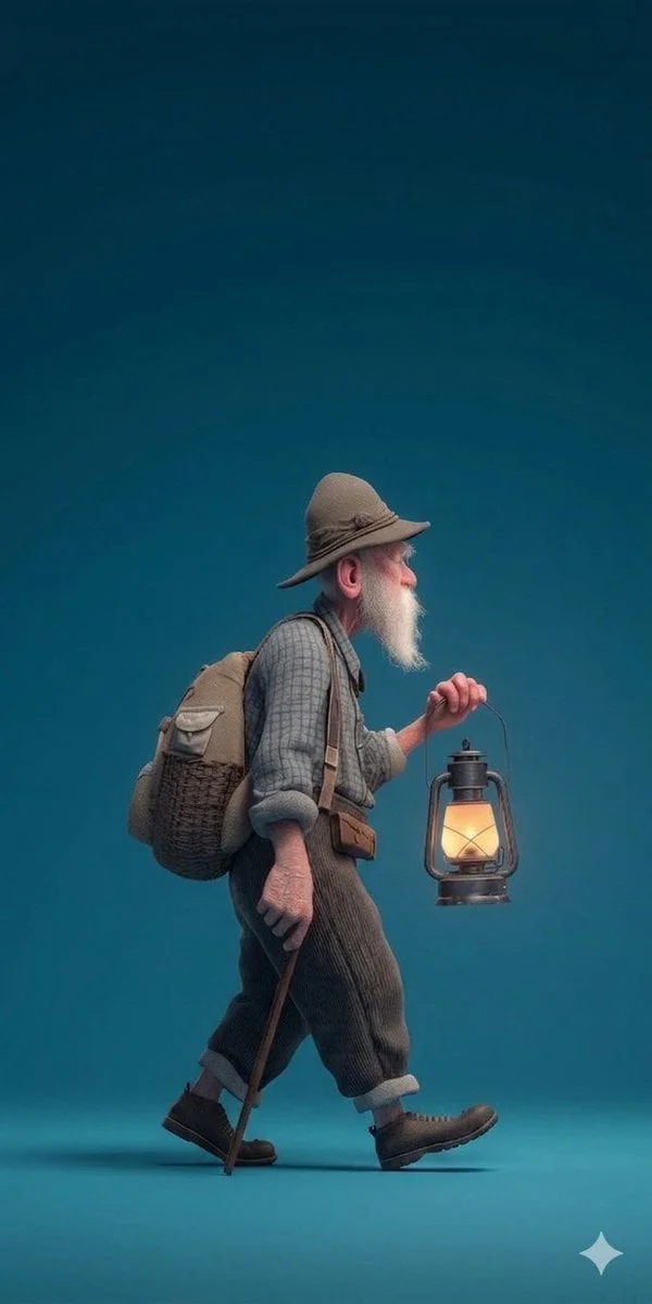 A stylized 3D rendered full-body profile portrait of an