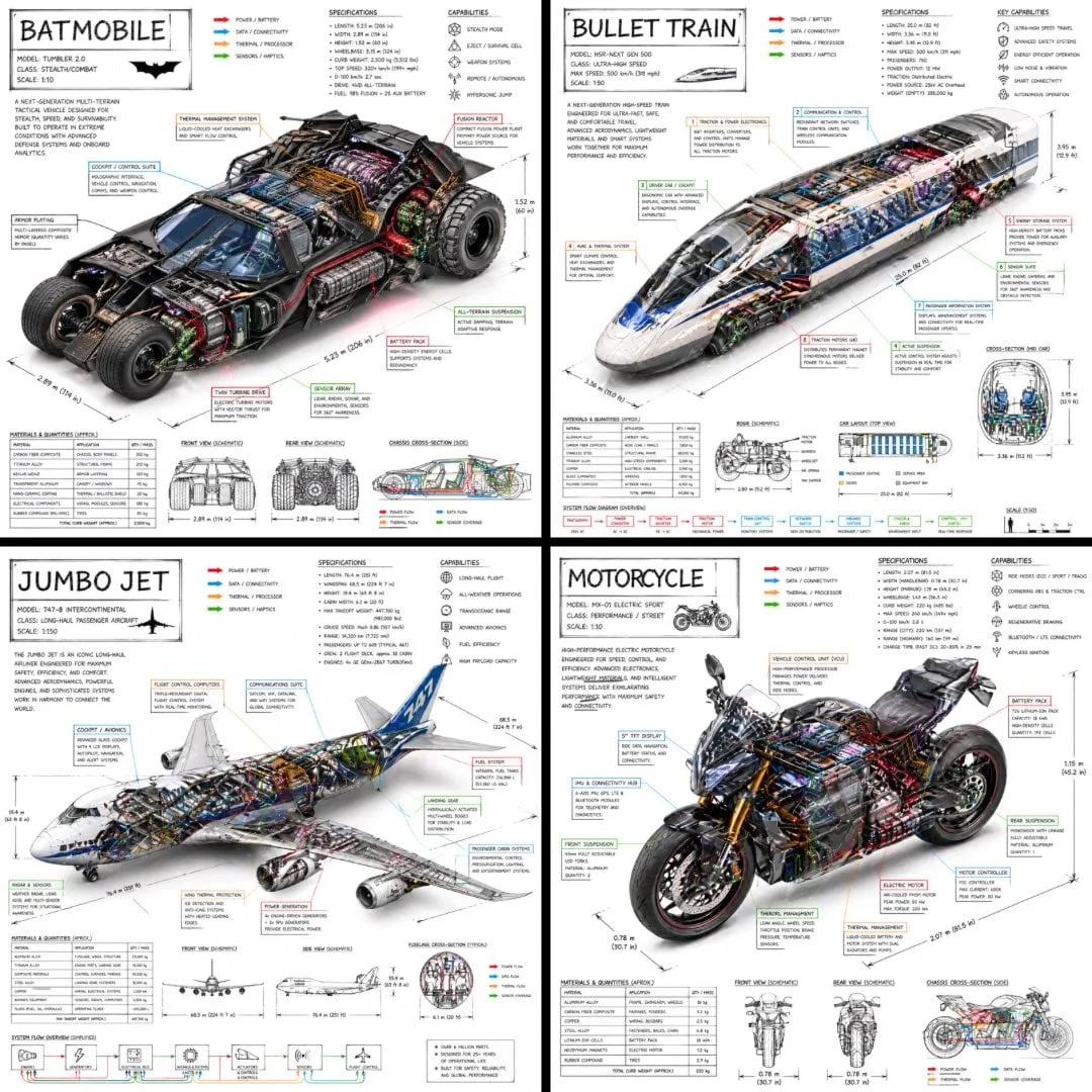 Create a technical infographic of VEHICLE with a