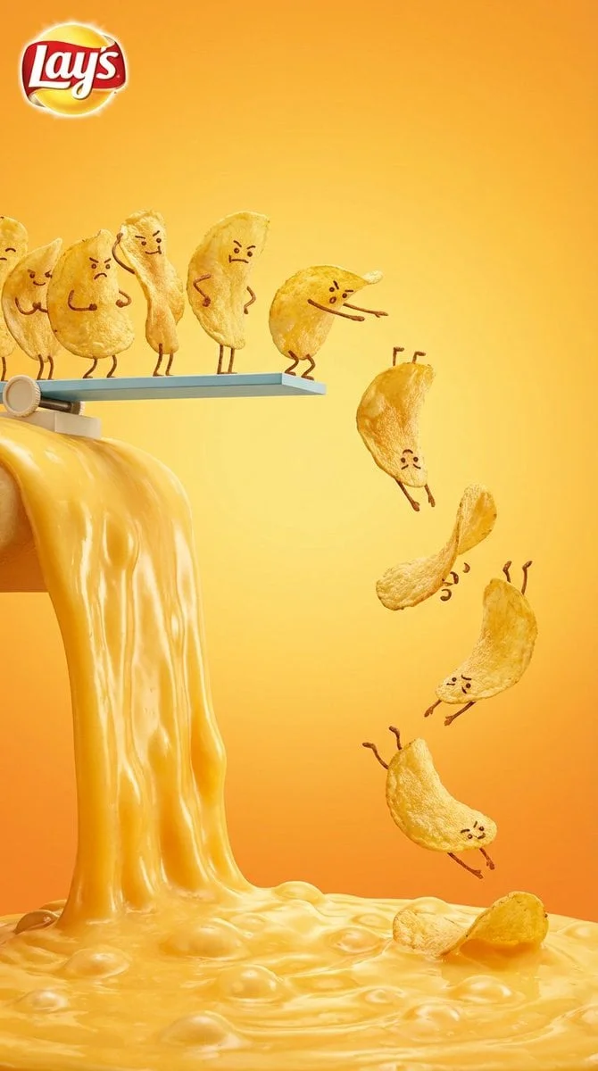 Vertical snack advertising visual with playful