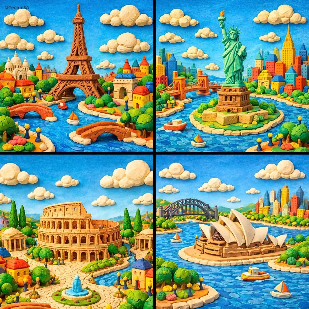 Generate a whimsical miniature world featuring LANDMARK